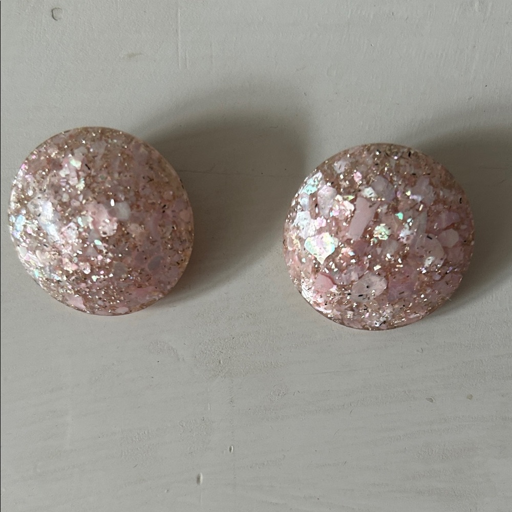 Vintage Pink and Gold Glitter Clip Earrings